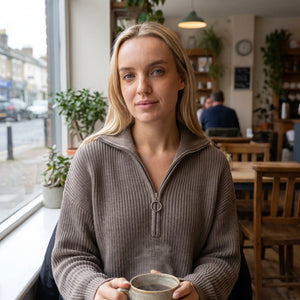 Funnel Neck Half Zip Knitted Jumper - cafe window seat