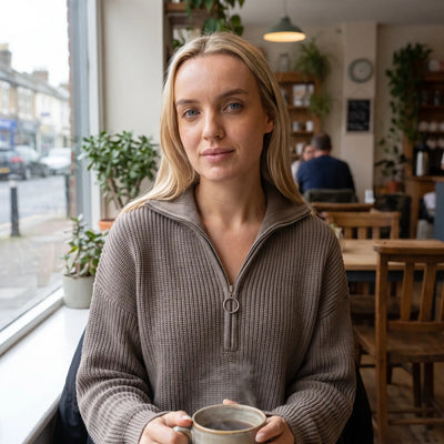 Funnel Neck Half Zip Knitted Jumper - cafe window seat