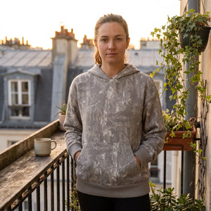 Hooded Sweatshirt with Pocket - balcony at golden hour