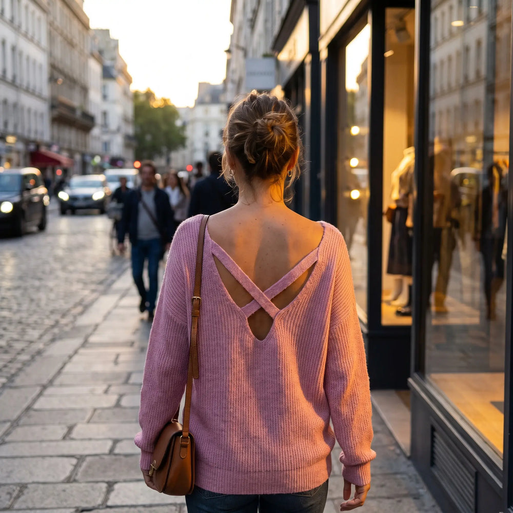 One Shoulder Crisscross Knit Jumper - sunlit city street