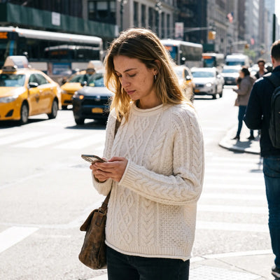 Round Neck Rolled Hem Jumper - sunlit city street