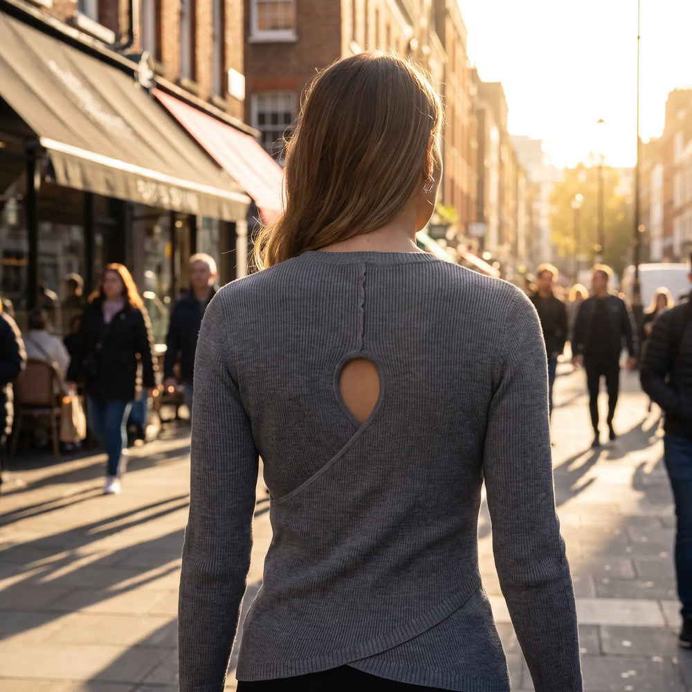 Round Neck Cut Out Crossover Jumper - sunlit city street