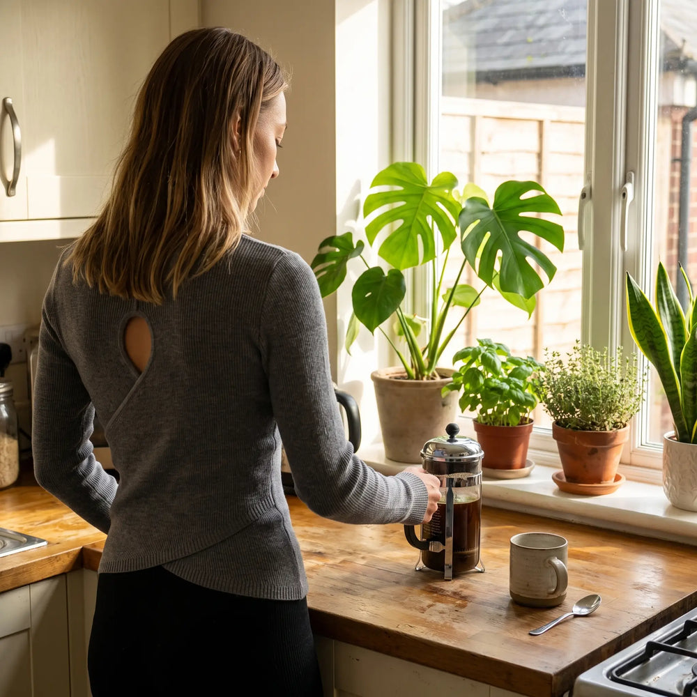 Round Neck Cut Out Crossover Jumper - morning kitchen