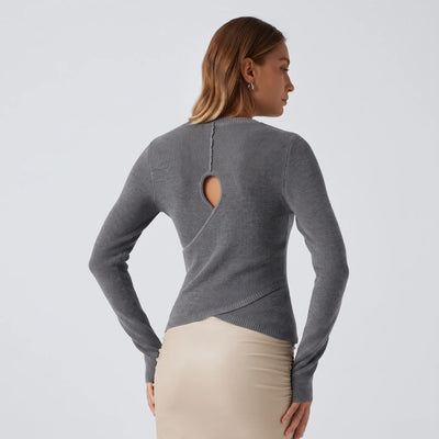 Round Neck Cut Out Crossover Jumper - gray studio hero