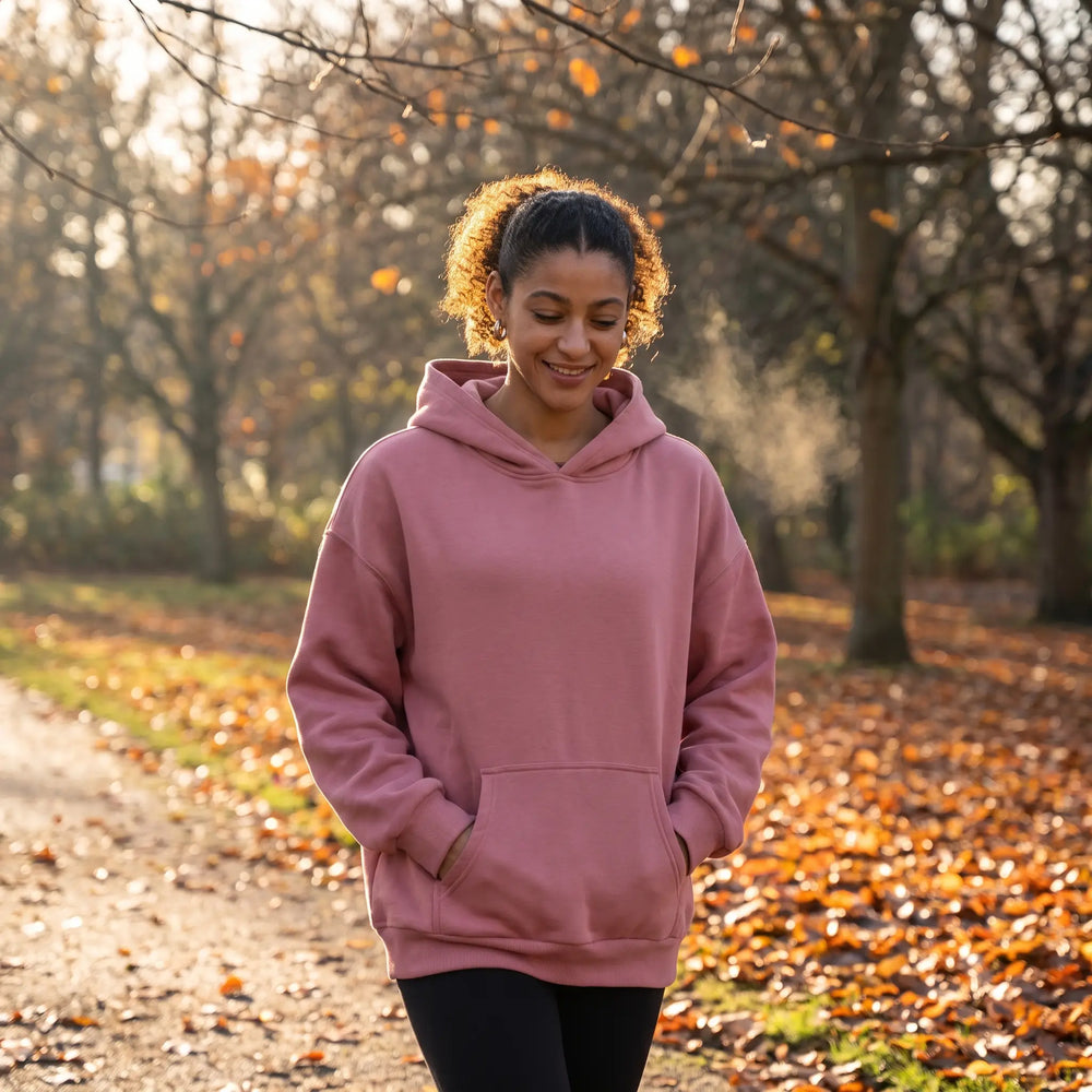 Hooded Fleece Sweatshirt - autumn park path