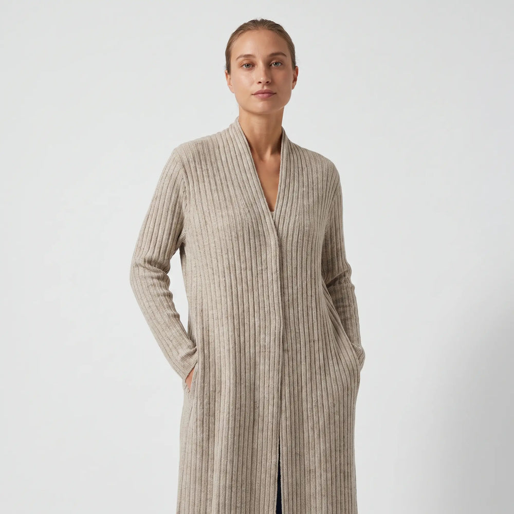 Belted Longline Ribbed Cardigan - gray studio hero