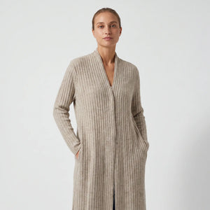 Belted Longline Ribbed Cardigan - gray studio hero