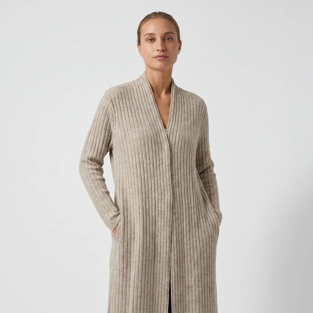 Belted Longline Ribbed Cardigan - gray studio hero