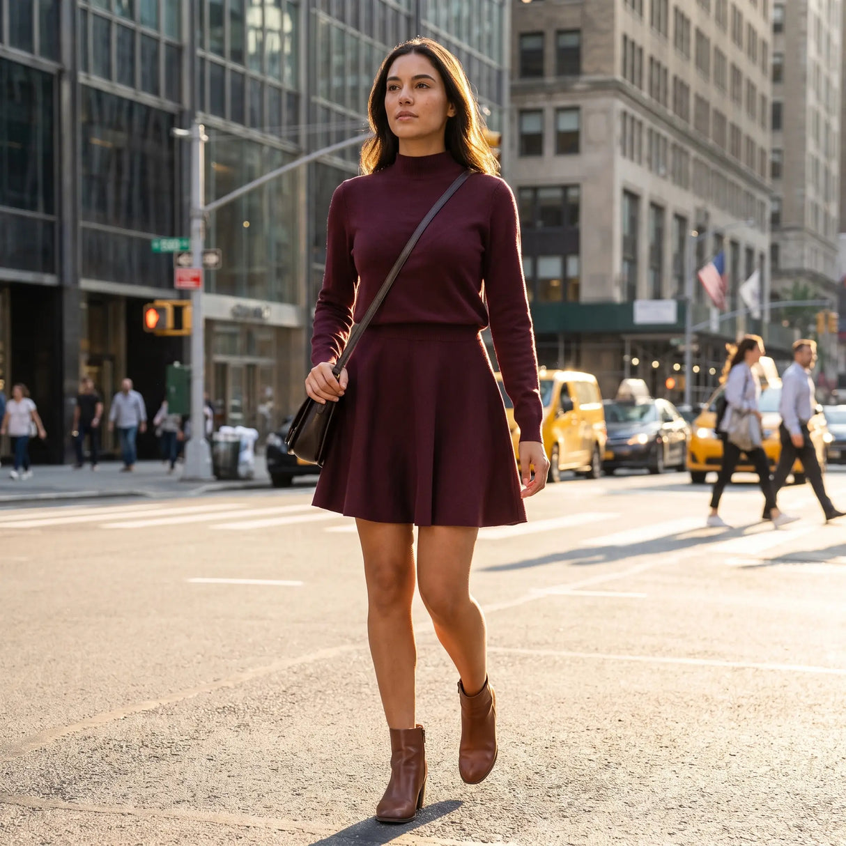 Mock Neck Knitted Jumper Dress - sunlit city street