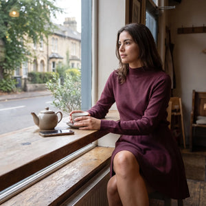 Mock Neck Knitted Jumper Dress - quiet cafe window seat