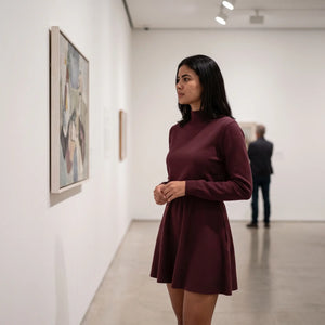 Mock Neck Knitted Jumper Dress - art gallery