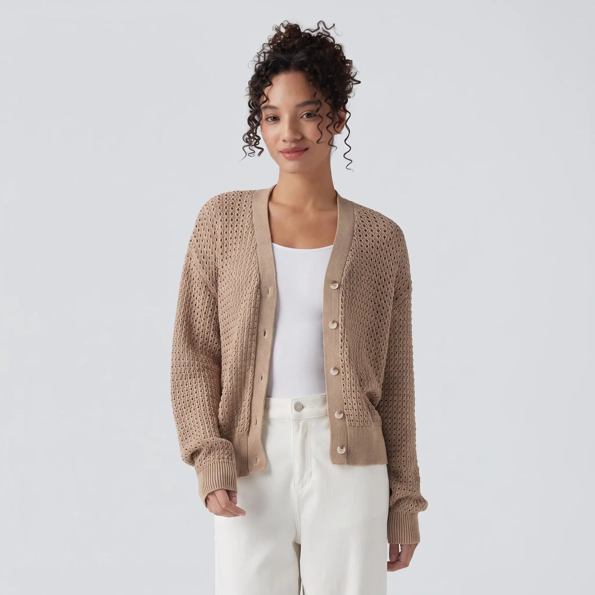 V Neck Sweater Knit Cardigan - gray studio hero