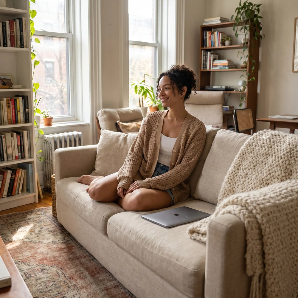 V Neck Sweater Knit Cardigan - sunlit living room