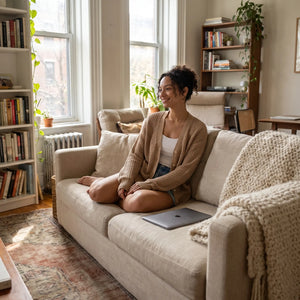 V Neck Sweater Knit Cardigan - sunlit living room