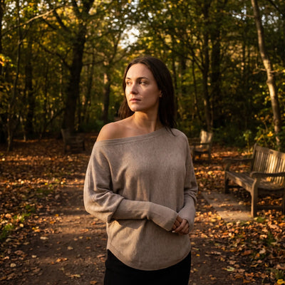 One Shoulder Batwing Knit Jumper - park path