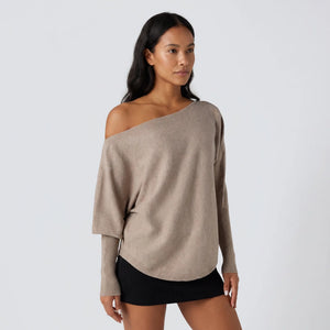 One Shoulder Batwing Knit Jumper - gray studio hero