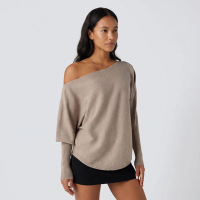 One Shoulder Batwing Knit Jumper - gray studio hero