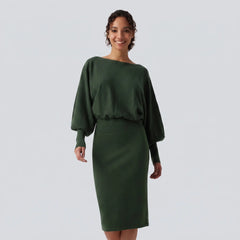 Boat Neck Puff Sleeve Jumper Dress