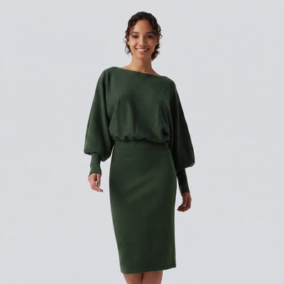 Boat Neck Puff Sleeve Jumper Dress - gray studio hero