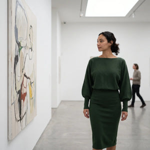 Boat Neck Puff Sleeve Jumper Dress - gallery