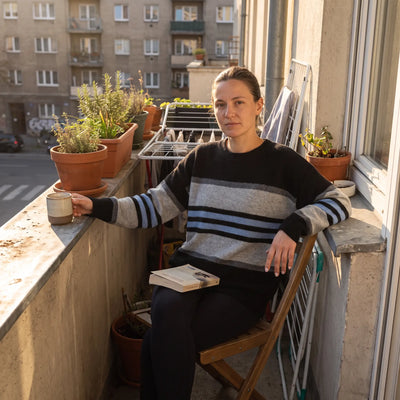 Striped Round Neck Knitted Jumper - afternoon balcony