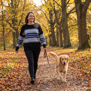 Striped Round Neck Knitted Jumper - autumn park path