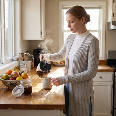 Ribbed Knit Split Cardigan - kitchen morning light