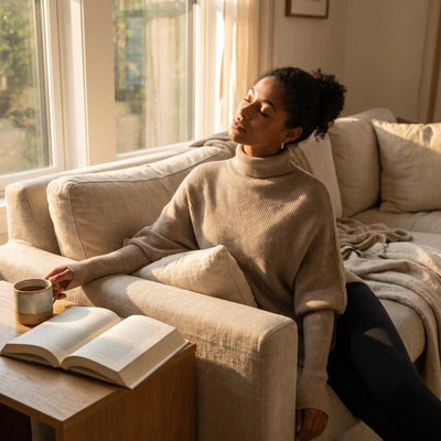 High Neck Asymmetric Knit Jumper - sunlit living room