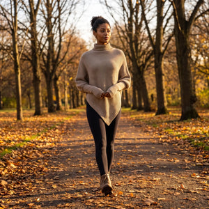 High Neck Asymmetric Knit Jumper - autumn park path