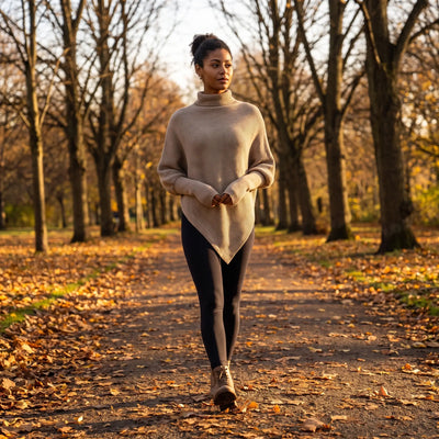 High Neck Asymmetric Knit Jumper - autumn park path
