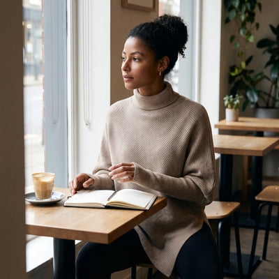 High Neck Asymmetric Knit Jumper - cafe by the window