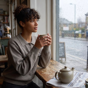 Collared Chest Pocket Knitted Jumper - rainy cafe window