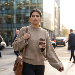 Stand Collar Knitted Work Jumper - city street commute