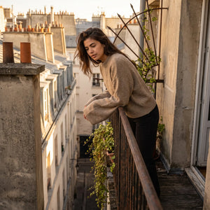 Stand Collar Knitted Work Jumper - balcony at golden hour