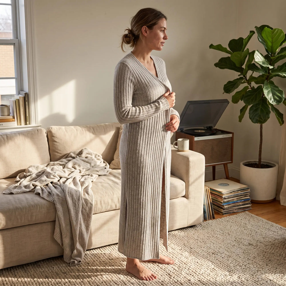 Ribbed Knit Longline Cardigan - sunlit living room