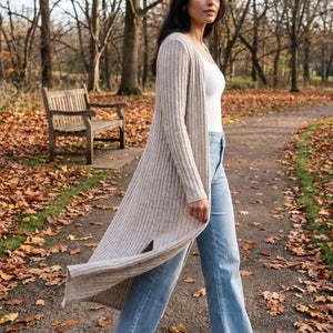 Ribbed Knit Longline Cardigan - autumn park path