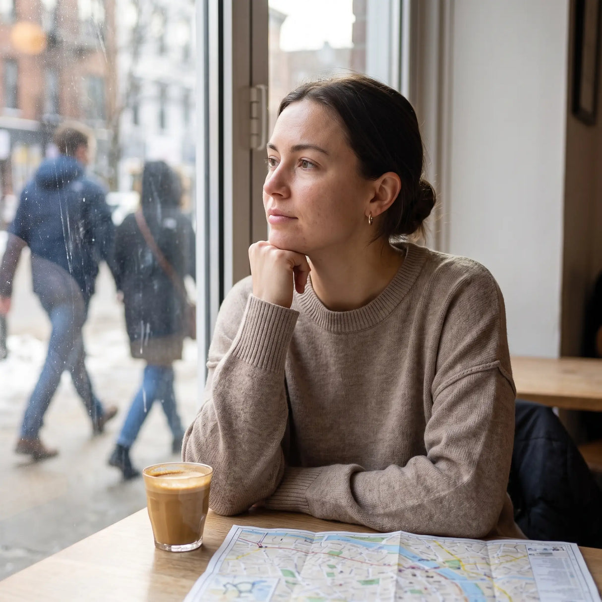 Round Neck Dropped Shoulder Knitted Jumper - quiet cafe window