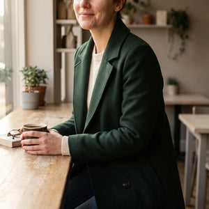 Women's Wool-Blend Coat Dark Green - cafe window