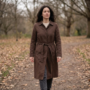 Women's Long Lightweight Coat - Brown - autumn park path