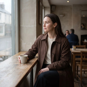 Women's Long Lightweight Coat - Brown - cafe by the window
