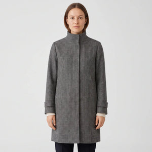 Women's Stand-Collar Coat - Checked - studio hero