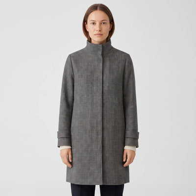 Women's Stand-Collar Coat - Checked - studio hero