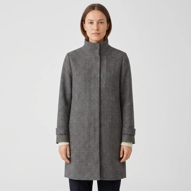 Women's Stand-Collar Coat - Checked - studio hero