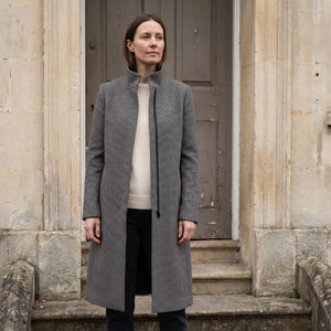 Women's Stand-Collar Coat - Checked - pale stone doorway