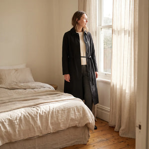 Women's Long Lightweight Coat - Black - bright bedroom