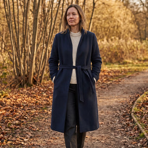 Women's Long Lightweight Coat - Navy - autumn park path