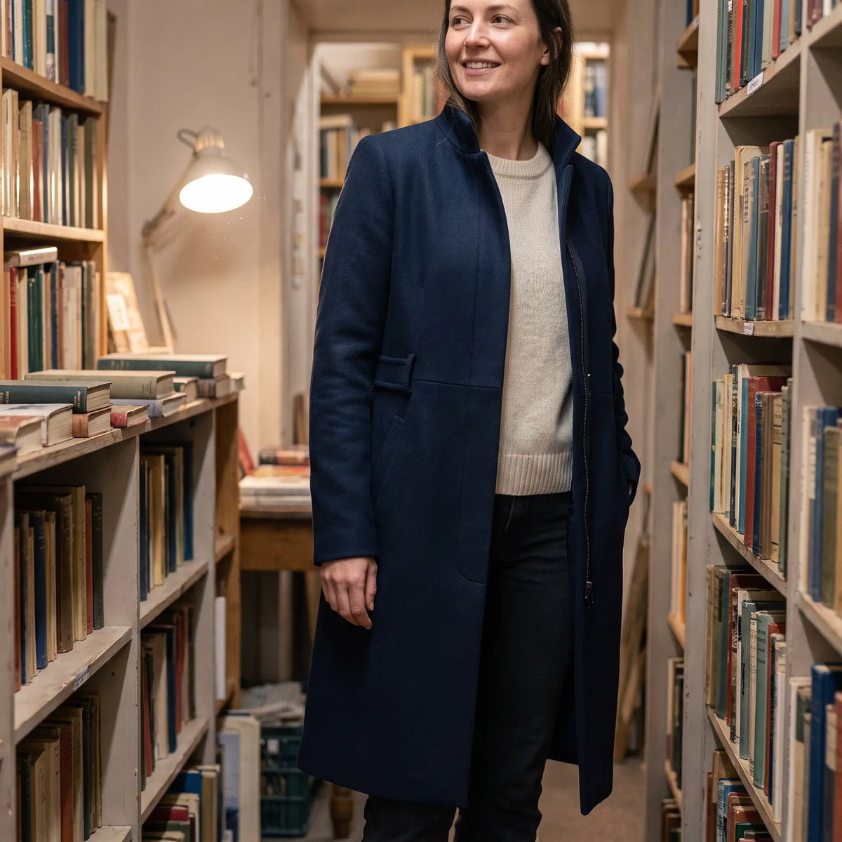 Women's Long Lightweight Coat - Navy - bookshop