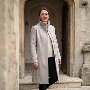 Women's Stand-Collar Coat - Light Grey - pale stone doorway