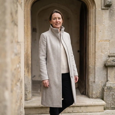 Women's Stand-Collar Coat - Light Grey - pale stone doorway