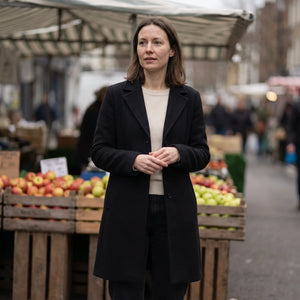 Women's Wool-Blend Coat - Black - market street